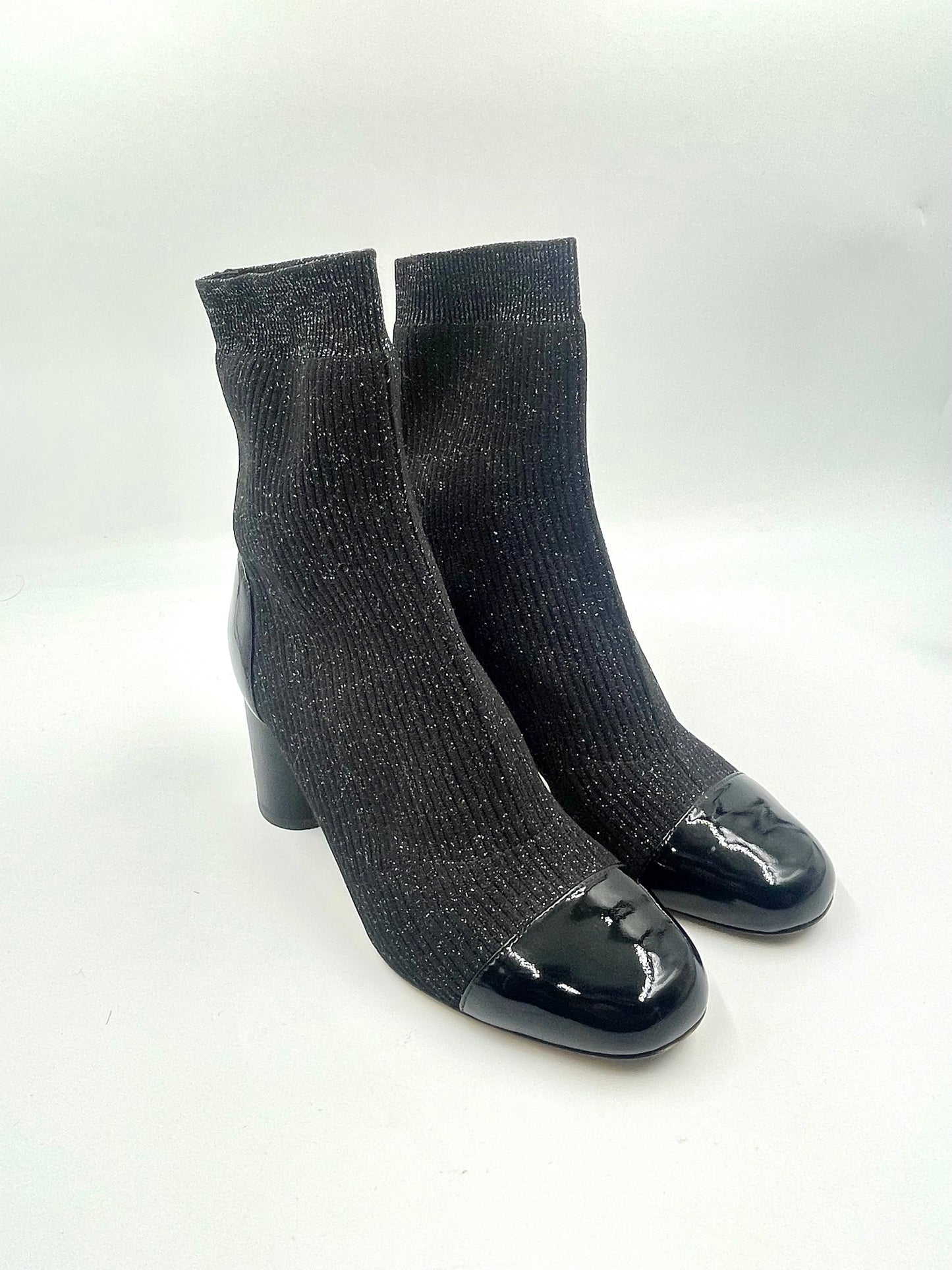 Sandro Captoe Glitter Black Sock Booties Size 39
