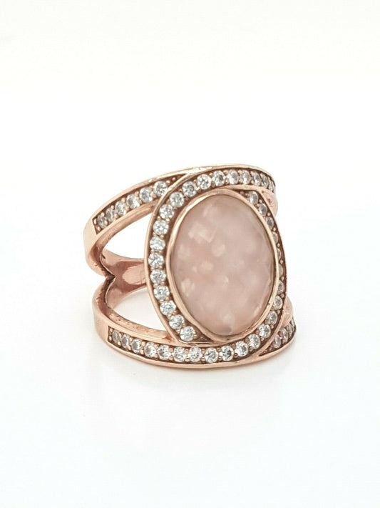 Thomas Sabo Sterling Silver Rose Gold Plated Eternity Rose Quartz Ring Size 54