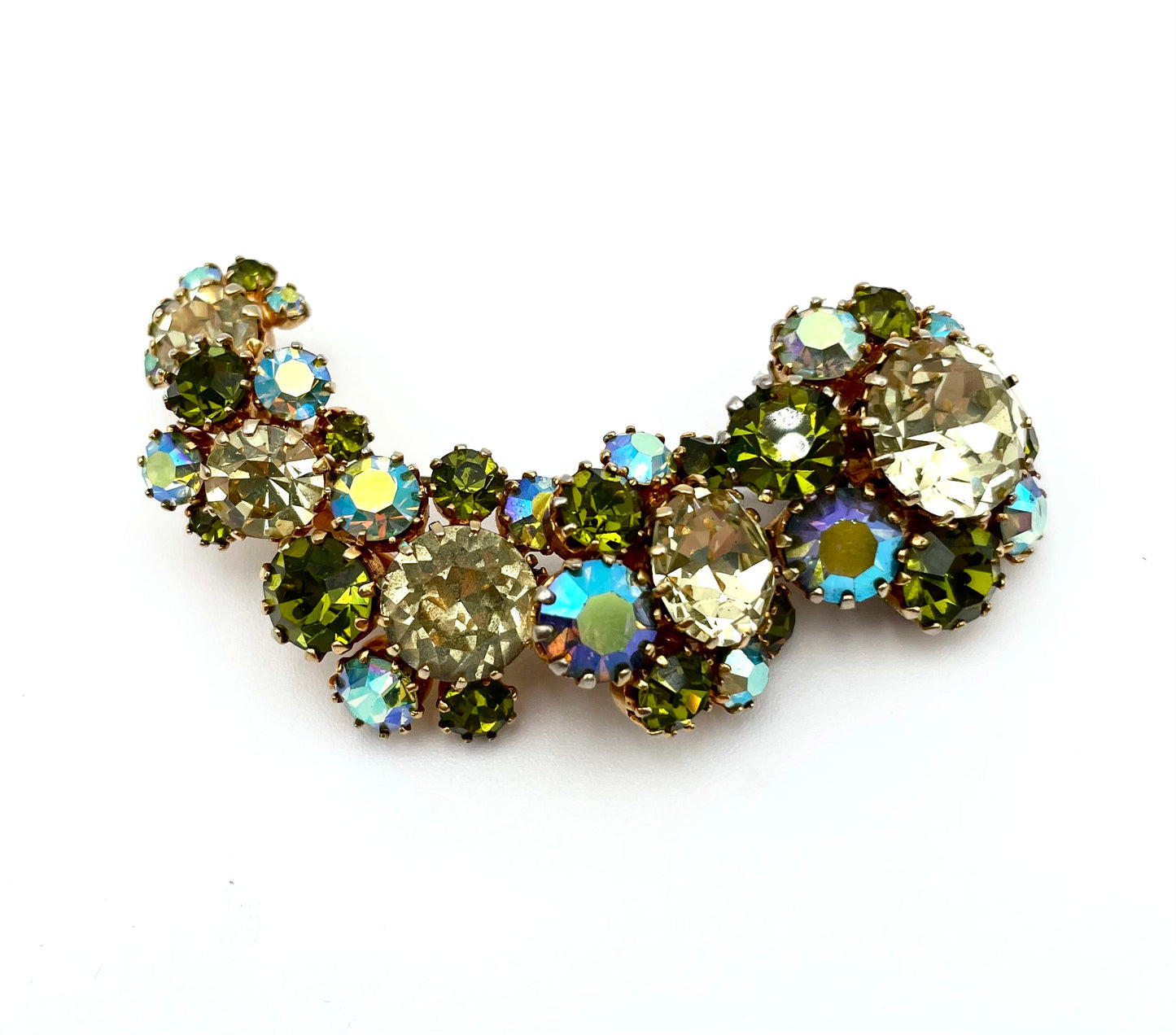Vintage Austrian-Style Rhinestone Brooch – Green & AB Crystal