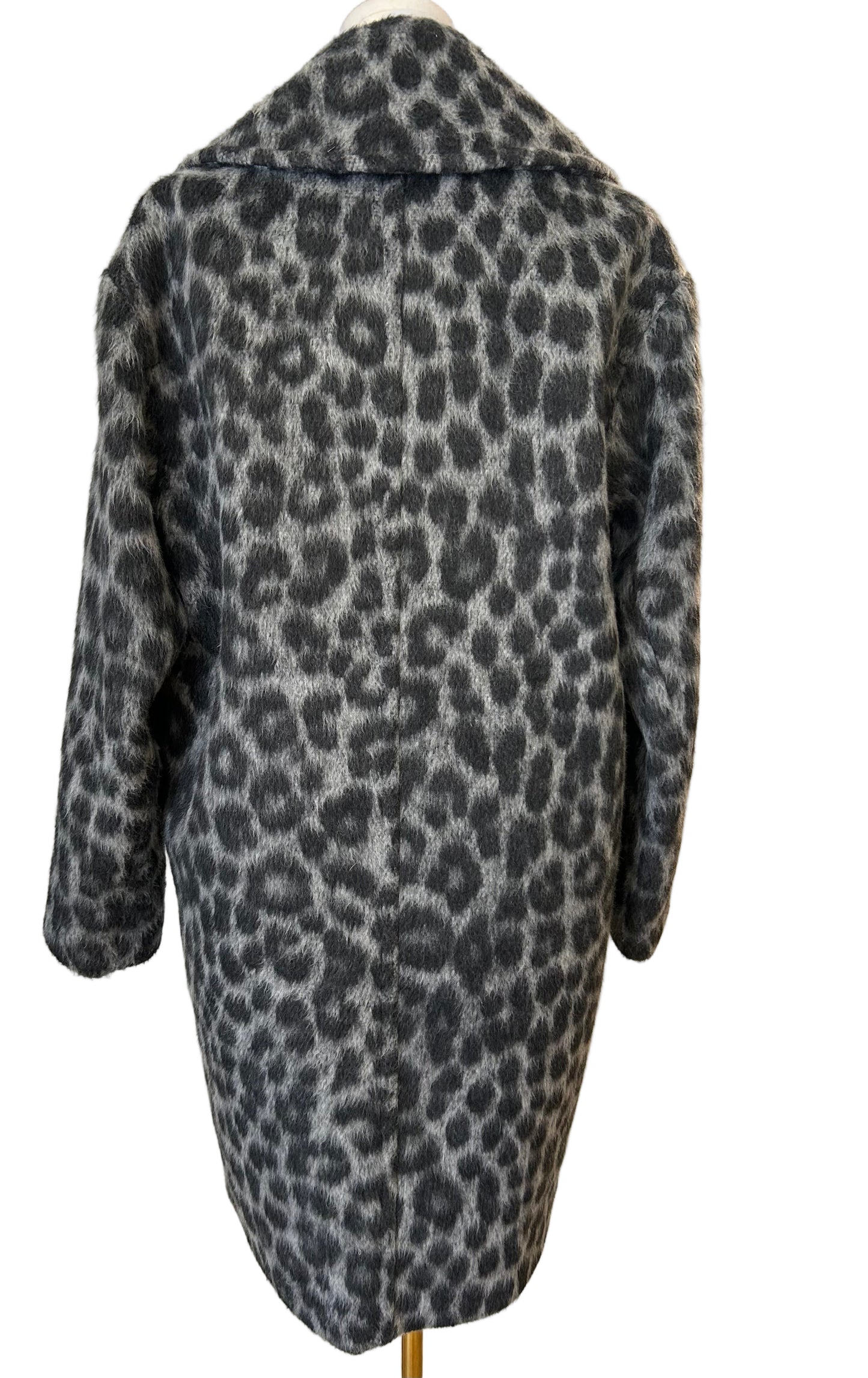 Michael Kors Grey Leopard Print Wool Coat Size XS
