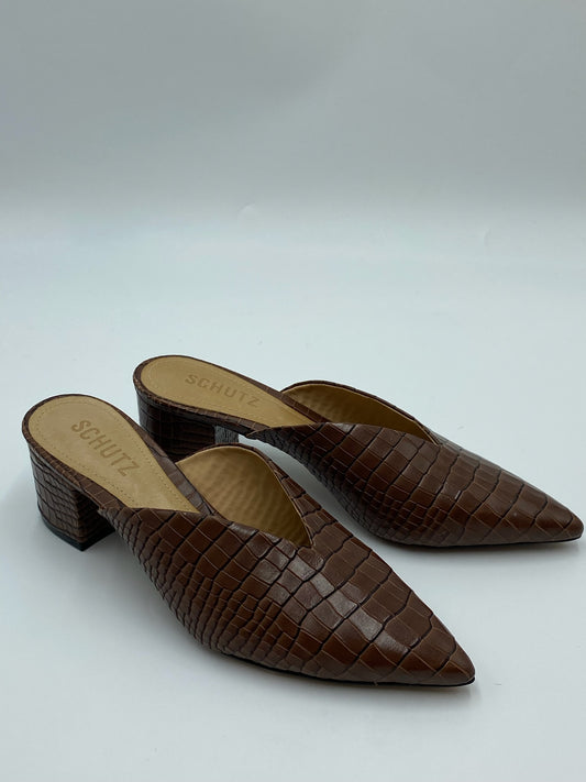 New Schutz Brown Embossed Leather Mule Size 5B
