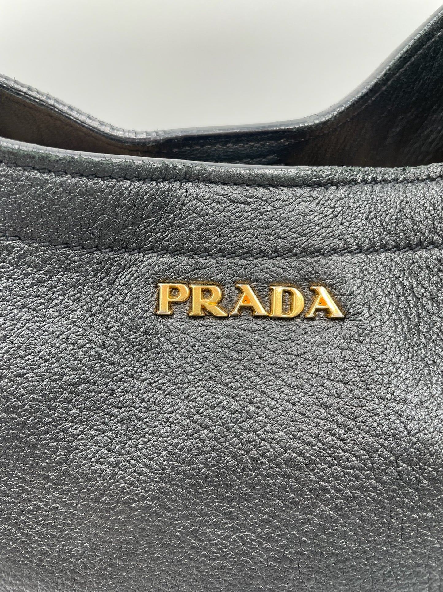 Prada Black Leather Vitello Daino Zip Hobo Bag