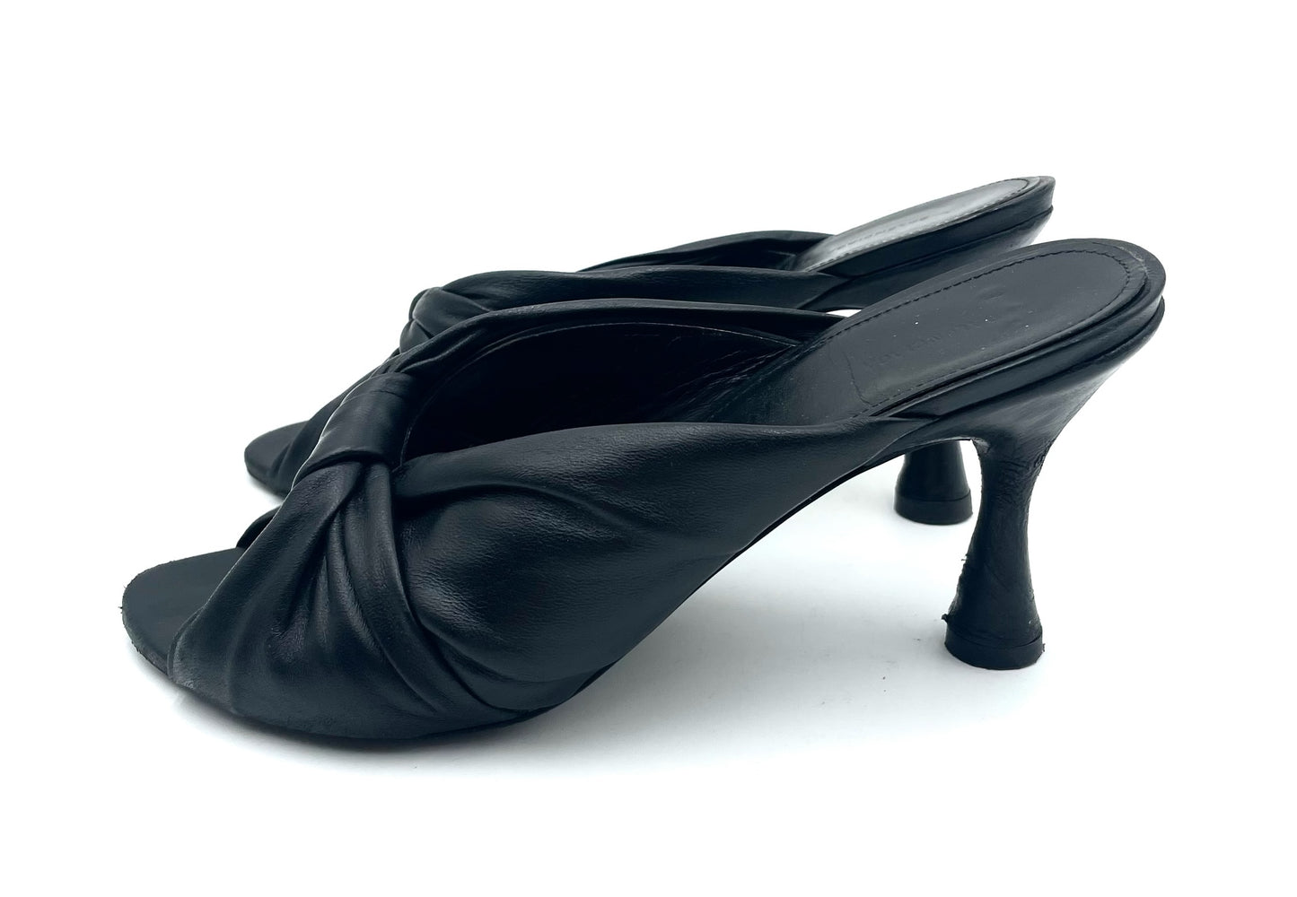 Balenciaga Peep Toe Black Leather Mule Sandals Size 39.5