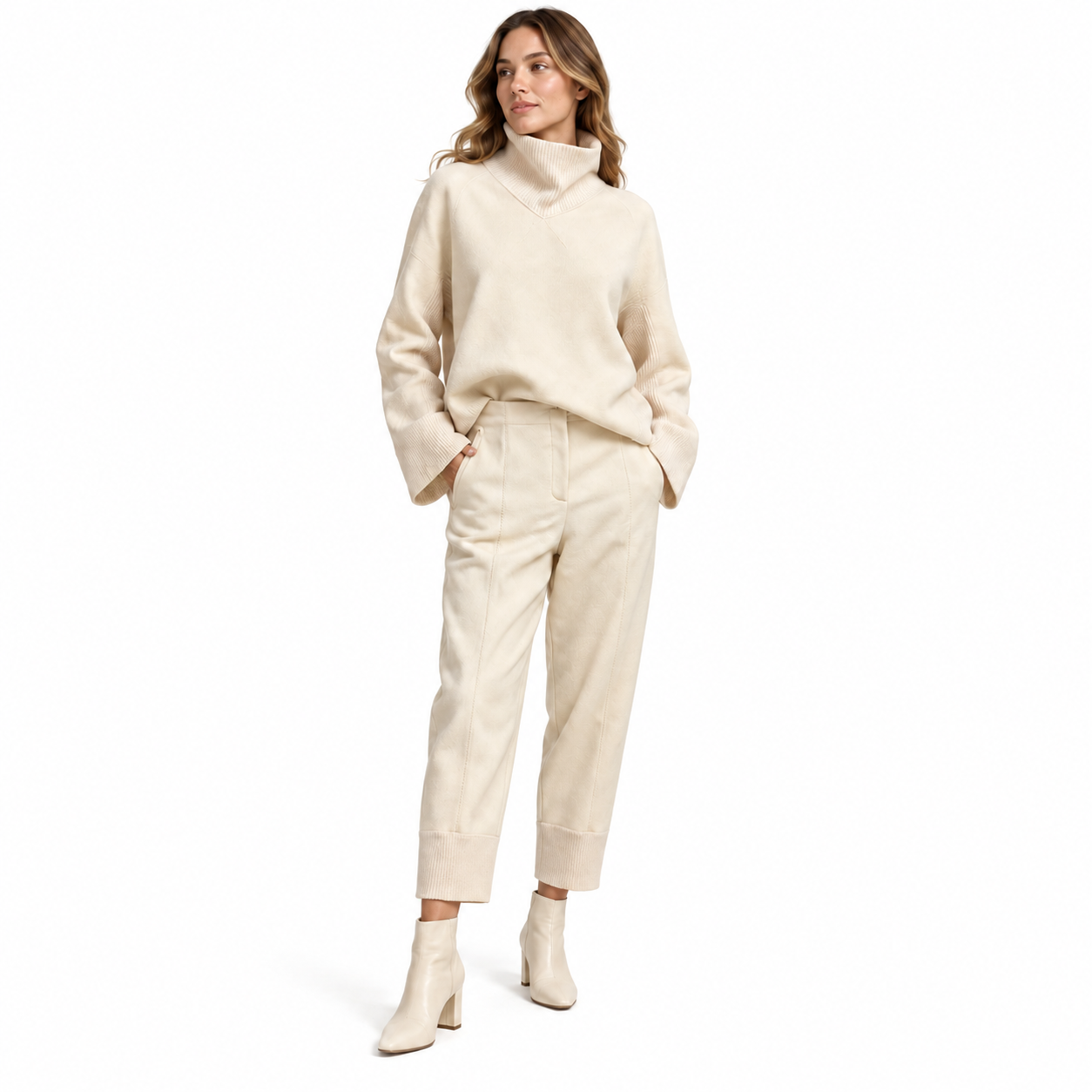 Annette Gortz Cream Mock Neck Sweater & Pant Set Size M