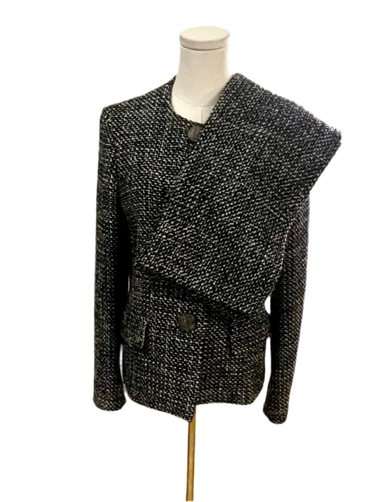 Max Mara Grey Wool Jacket & Scarf Set Size 10