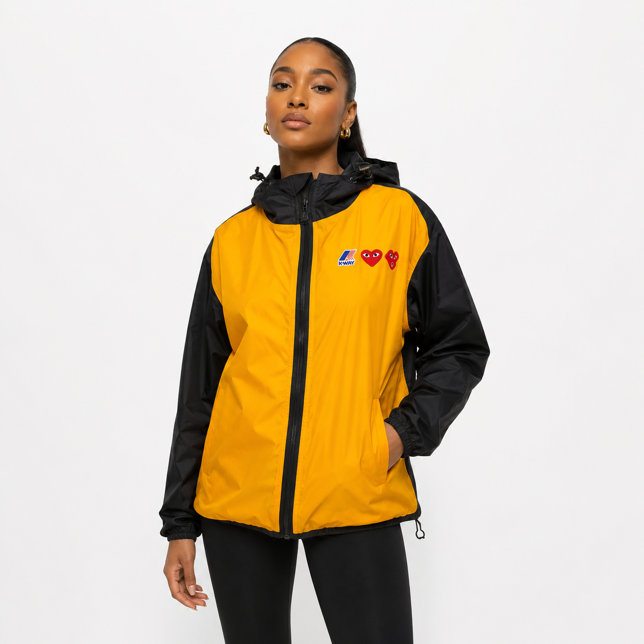 Play Comme Des Garçon x K-Way Claude Yellow & Navy Rain Jacket Size M