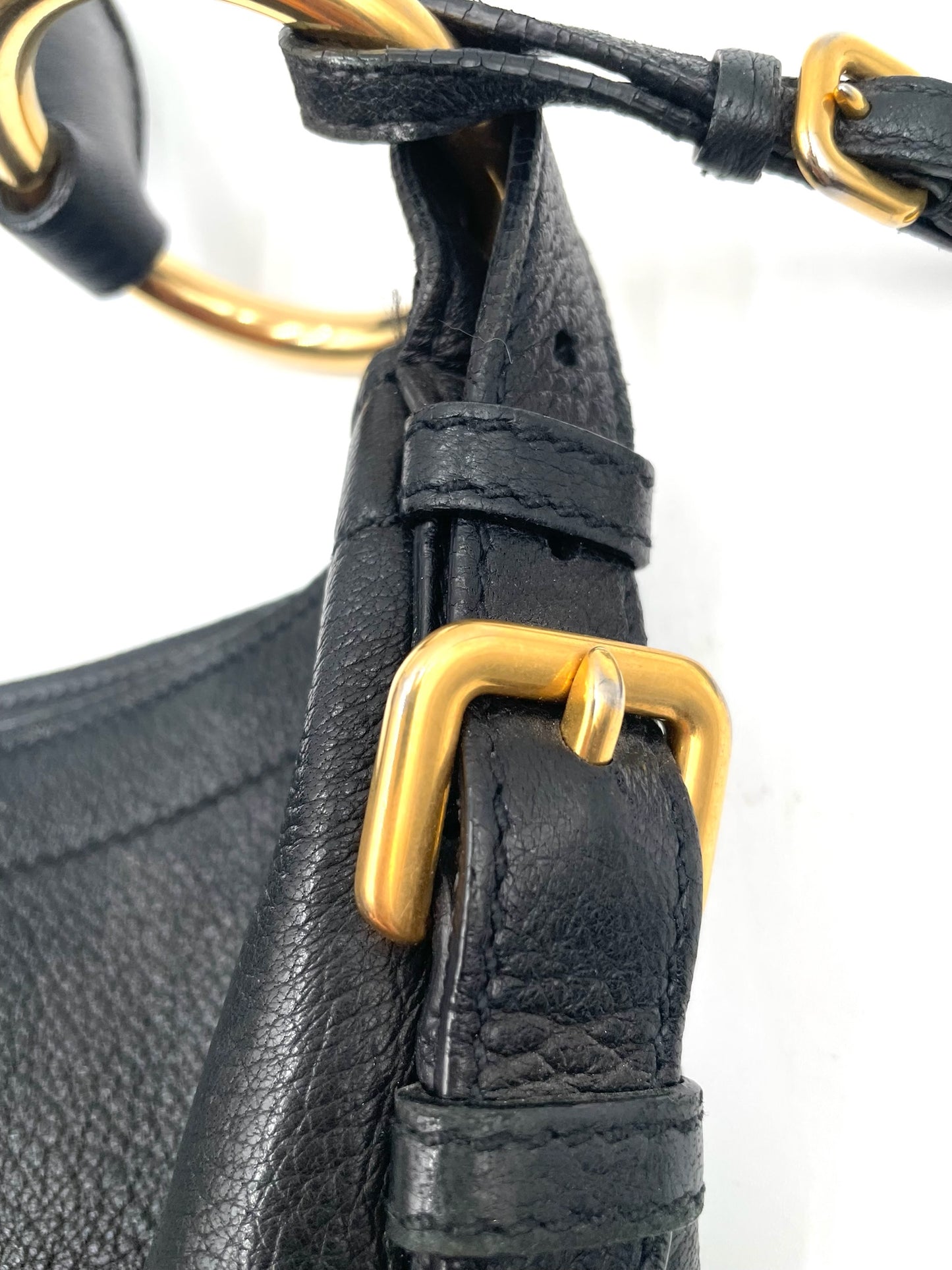 Prada Black Leather Vitello Daino Zip Hobo Bag