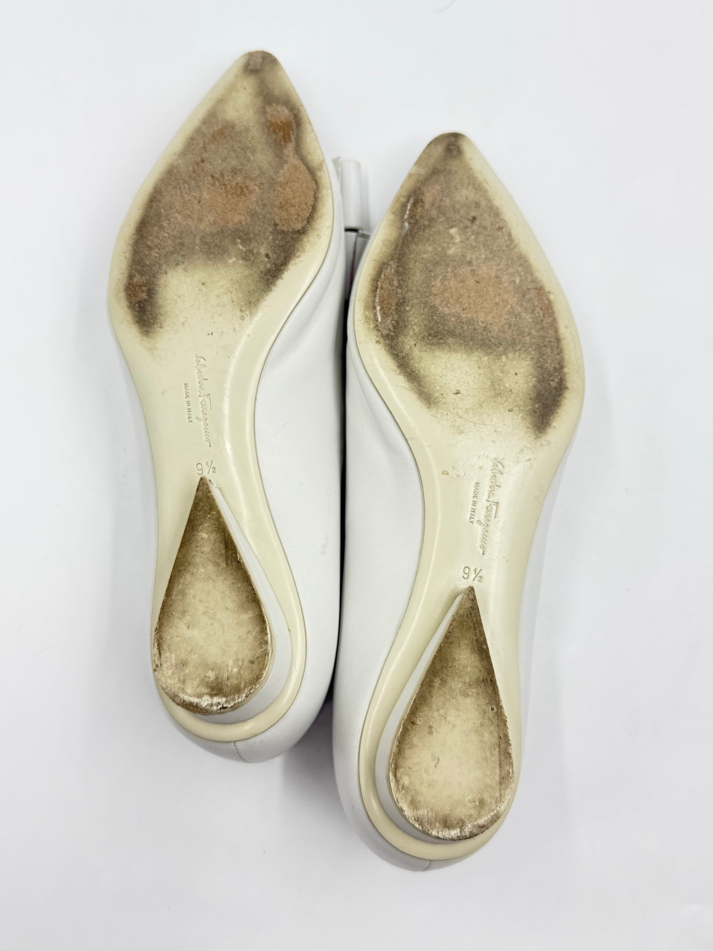 Salvatore Ferragamo White Viva Pointer Toe Ballerina Bow Flats Size 9.5