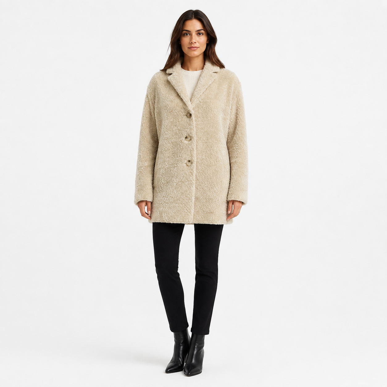 The Kooples Cream Faux Fur Sherpa Coat Size XS