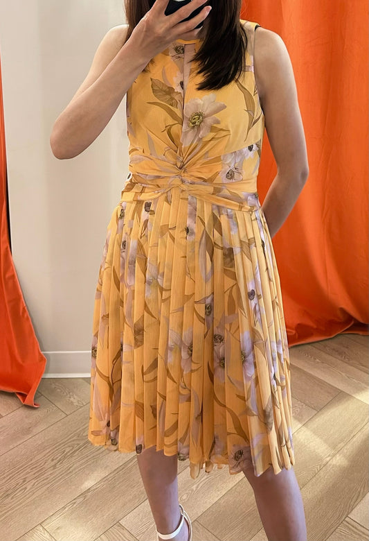 Ted Baker Yellow Floral Key-Hole Dress Size M