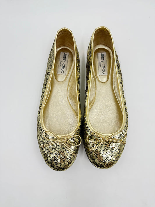 Jimmy Choo Gold Sequin Ballet Flats Size 39.5
