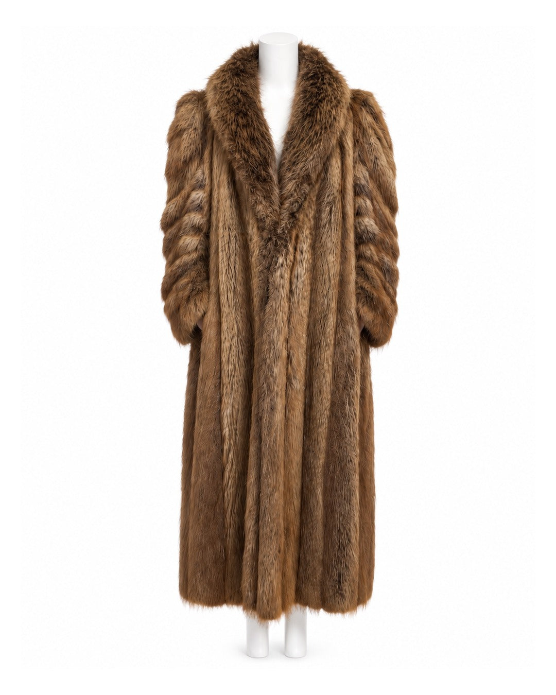 Vintage Brown Beaver Long Fur Coat Fits L/XL