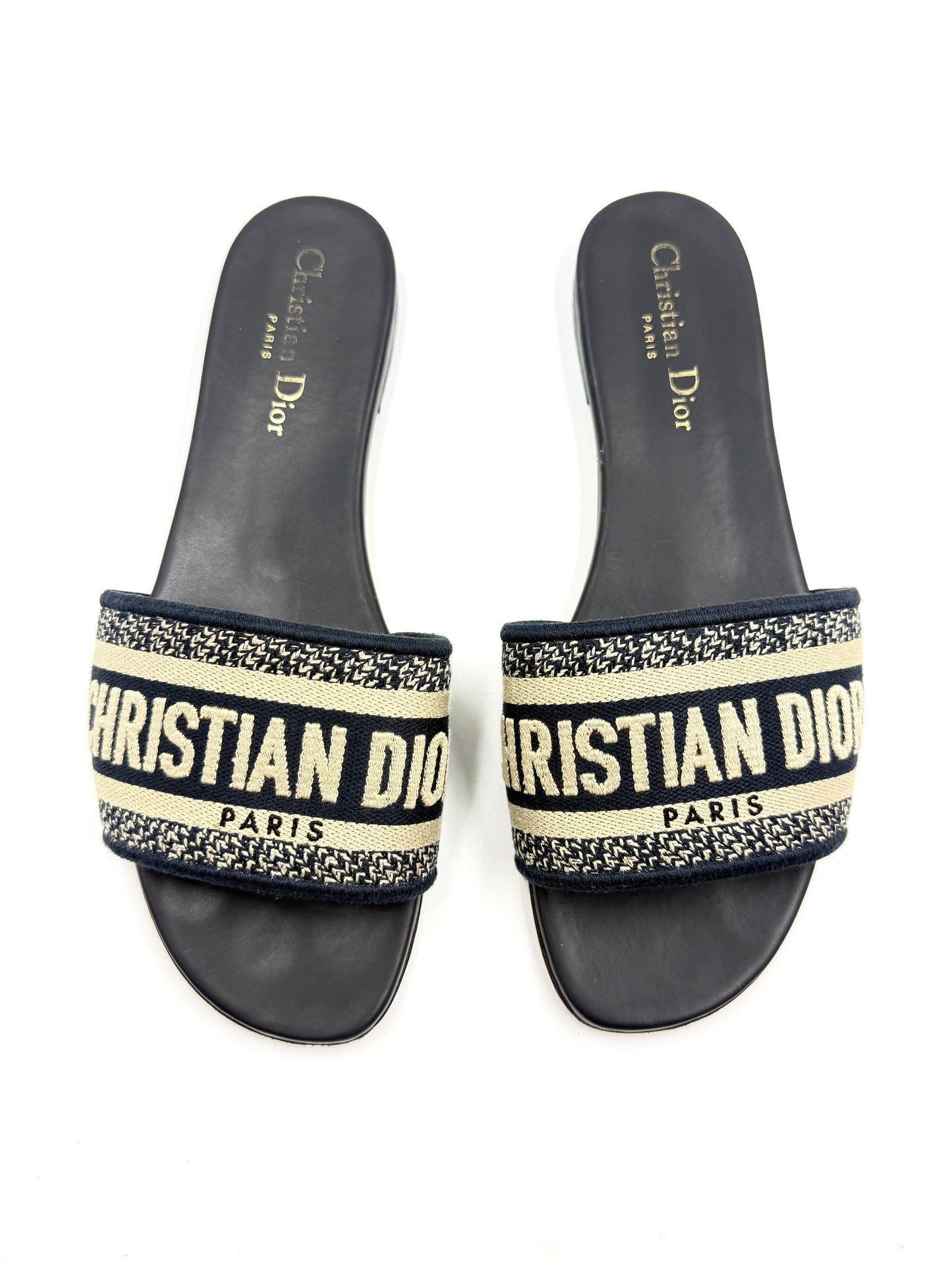 Dior Dway Navy Blue Fabric Slide Sandals Size 38.5