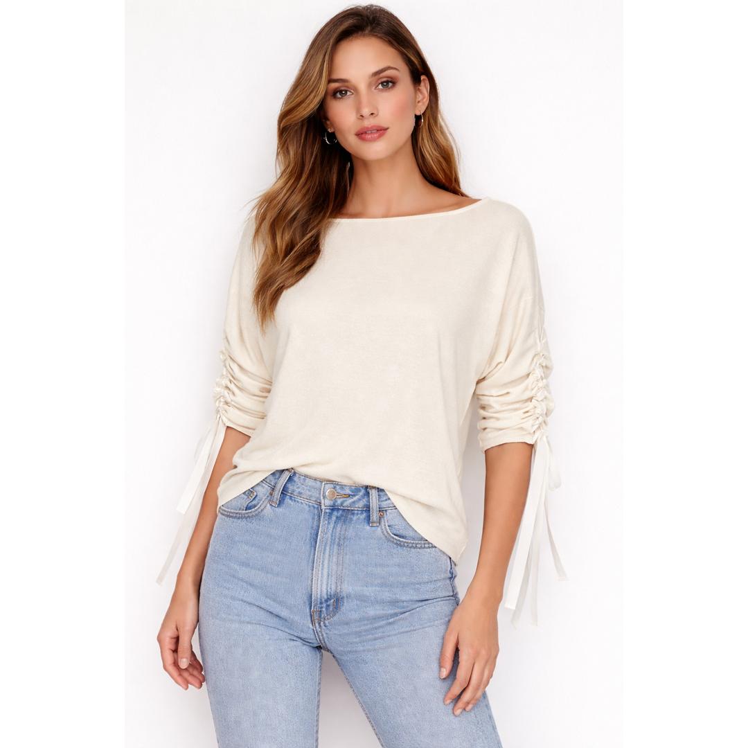 Fabiana Filippi Cream Cashmere Ruched Blouse Size XS