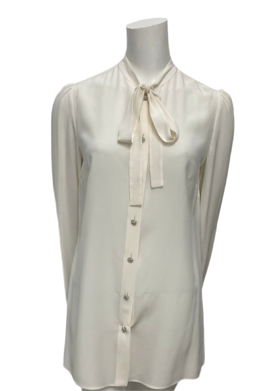 Dolce & Gabanna Cream Neck Tie Silk Blouse Size 42