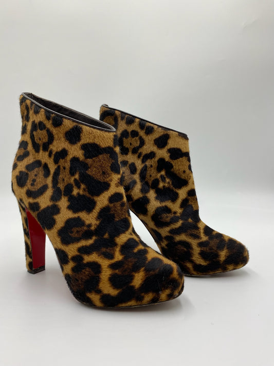 Christian Louboutin Leopard Mohair Ankle Boots Size 6.5