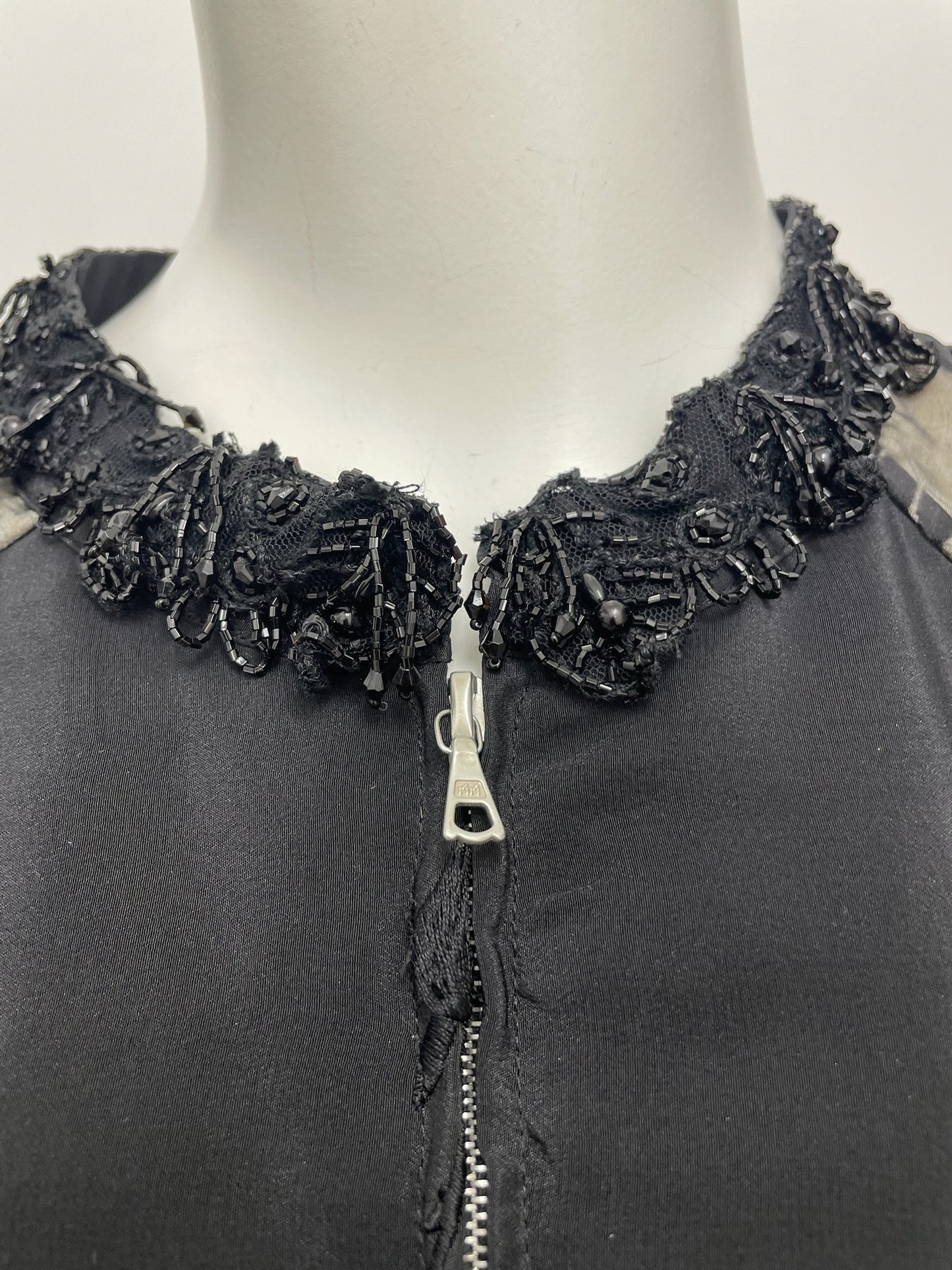 Dries Van Noten Black Lace Sheer Beaded Bomber Jacket Size 44