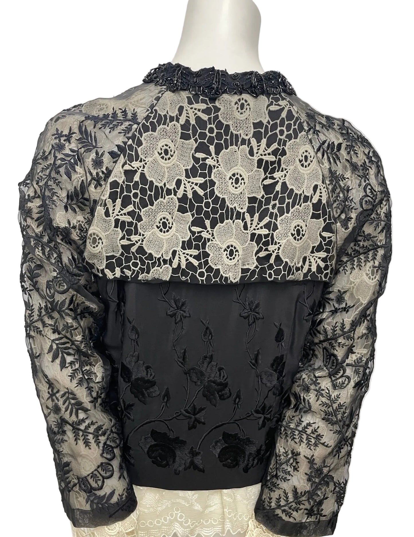 Dries Van Noten Black Lace Sheer Beaded Bomber Jacket Size 44