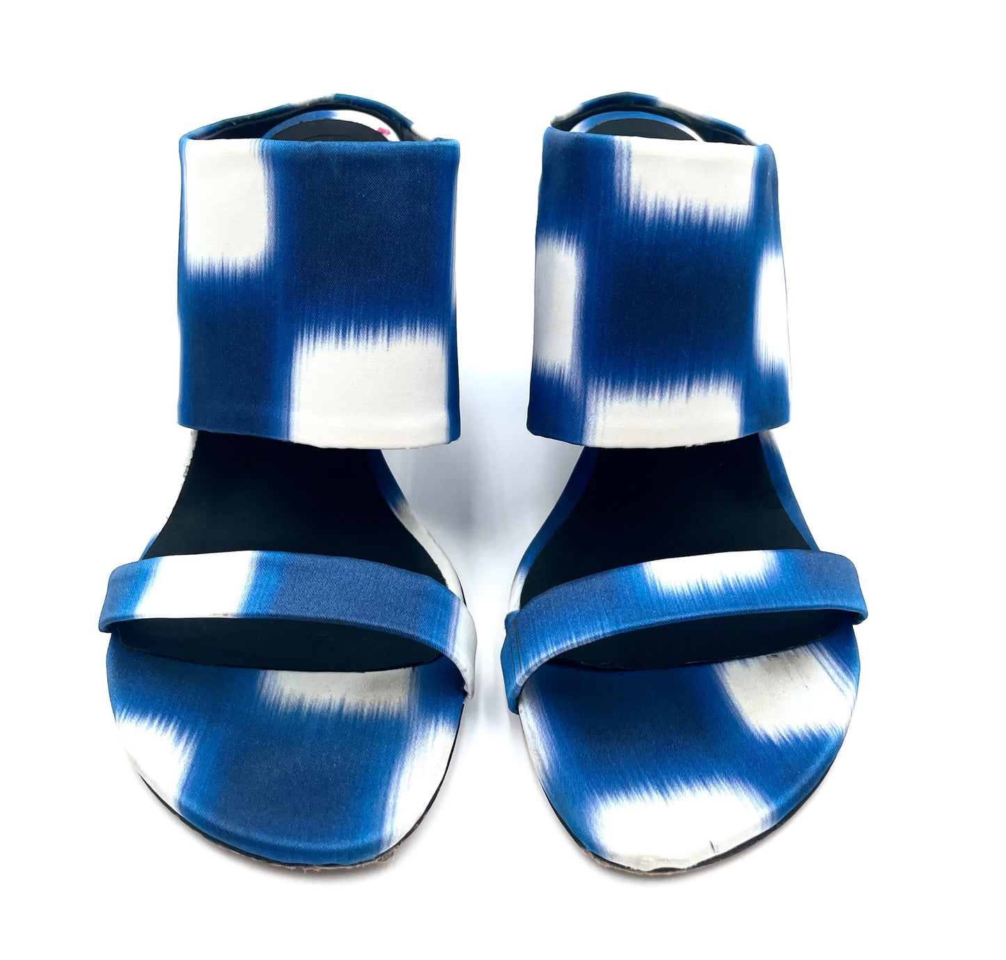 Dries Van Noten Blue & White Satin Print Mule Sandals Size 38