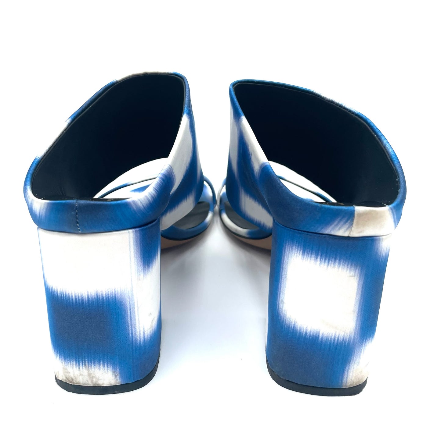 Dries Van Noten Blue & White Satin Print Mule Sandals Size 38