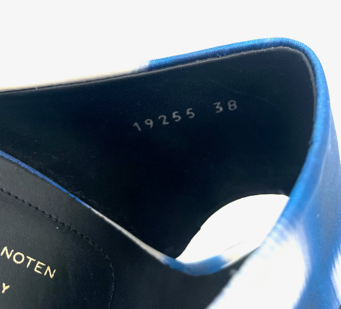 Dries Van Noten Blue & White Satin Print Mule Sandals Size 38