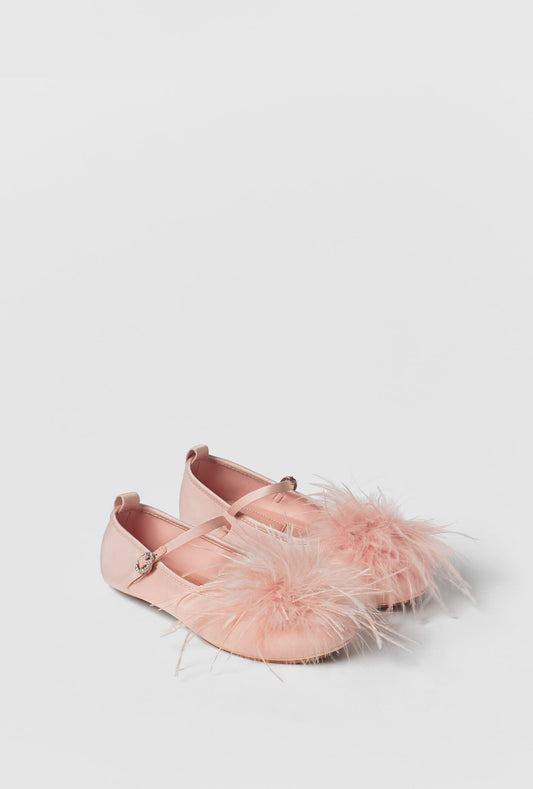 Pink Feather Ballet Flats Size 3 Girls