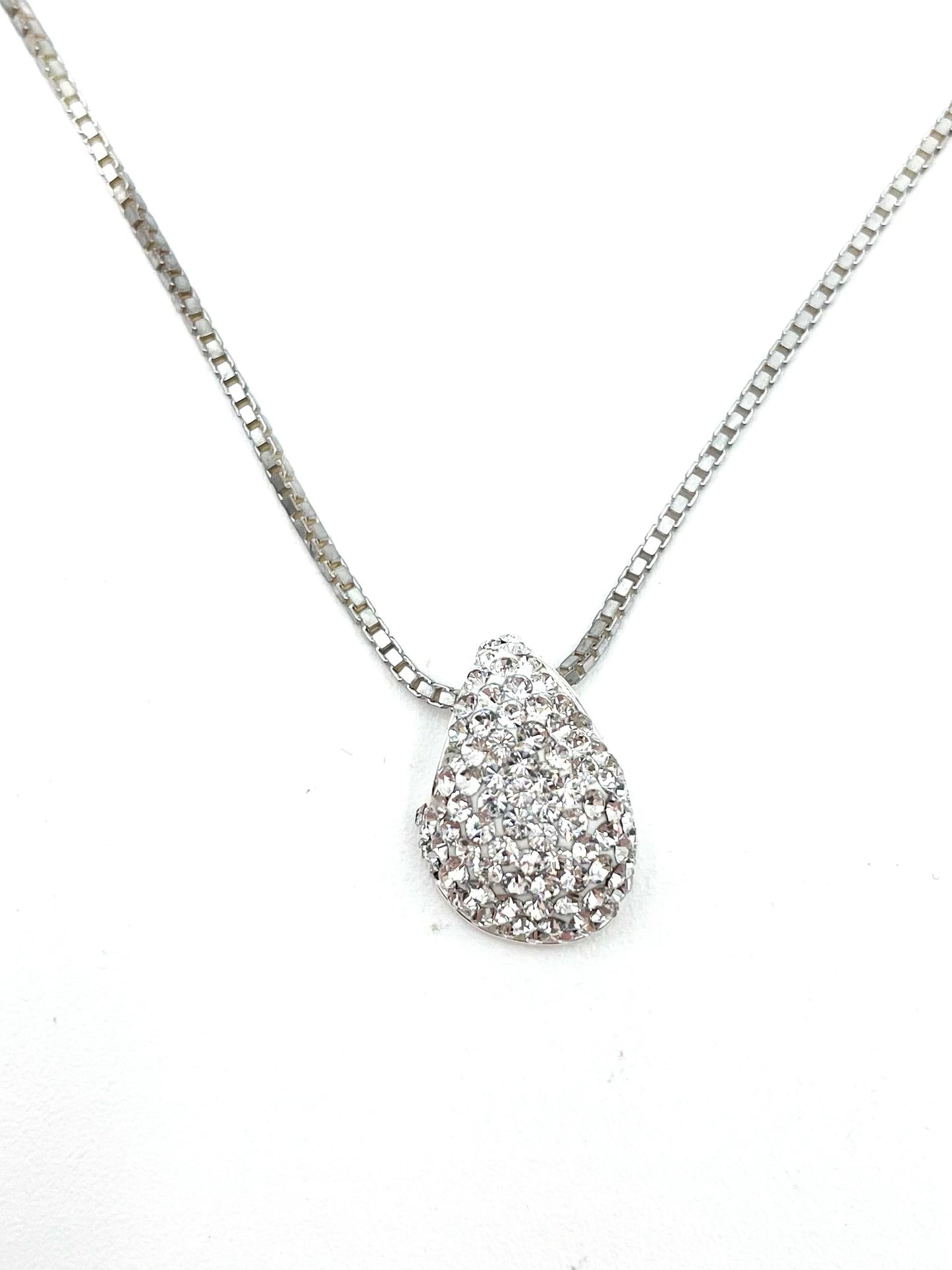 Hillberg & Bern Sterling Silver Teardrop Rhinestone Pendant Necklace