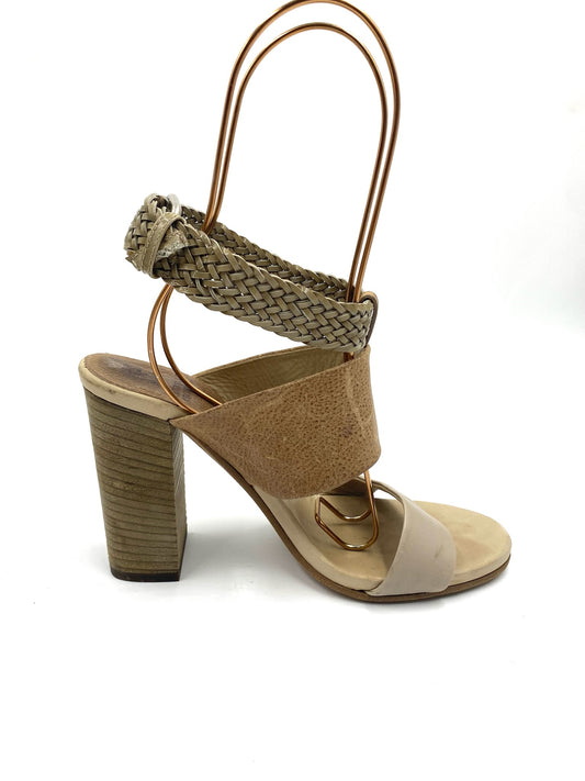 Brunello Cucunelli Brown Leather Block Heel Sandals Size 35.5