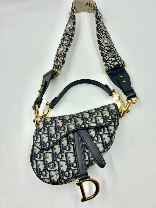 Christian Dior Oblique Mini Saddle Bag With Jacquard Strap