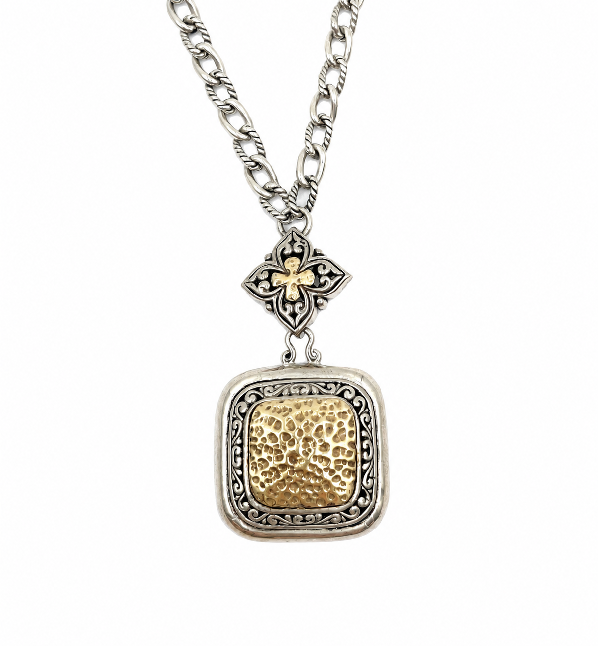 Silverstone Two Tone Hammered Pendant Necklace