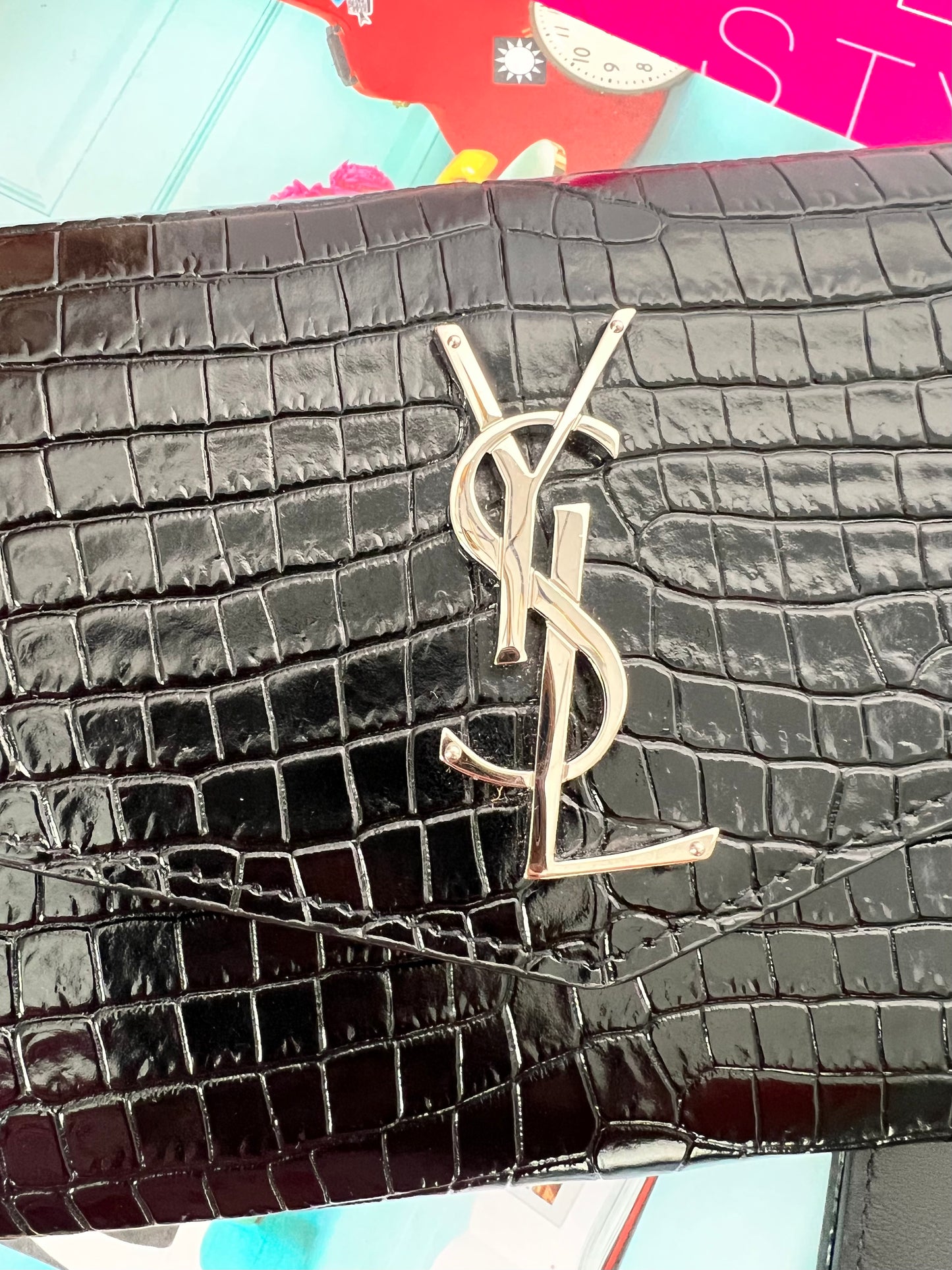 YVES Saint Laurent Uptown Black Small  Embossed Crossbody Bag with Cardholder
