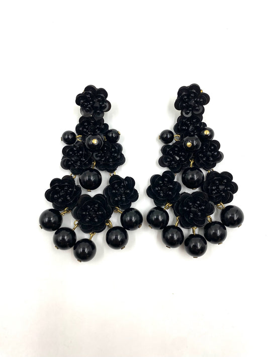 Black Beaded Drop Earring