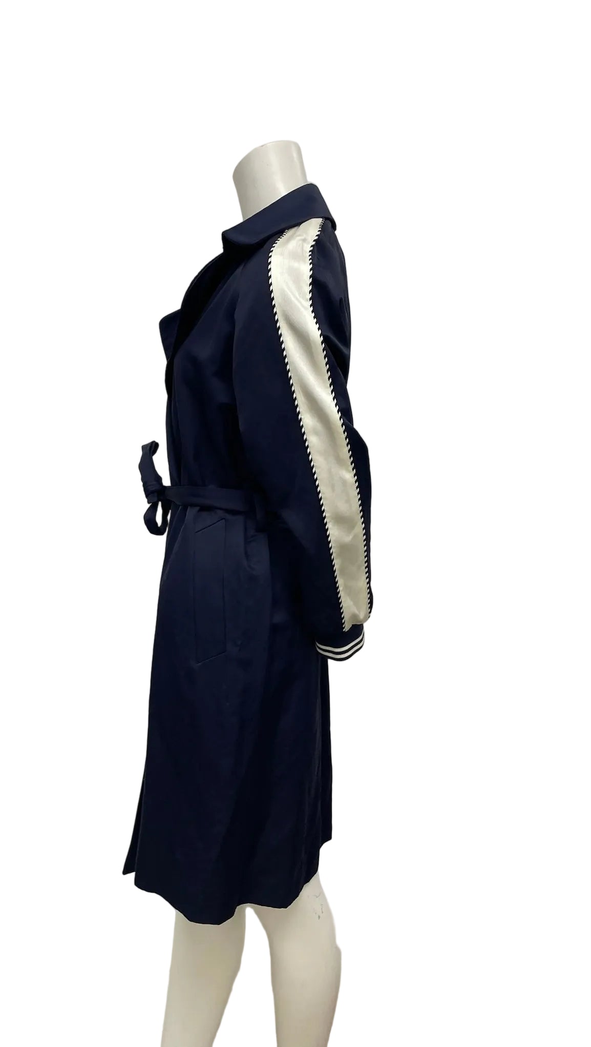 Sandro Navy Belted White Trim Trench Coat Size 36 US 4