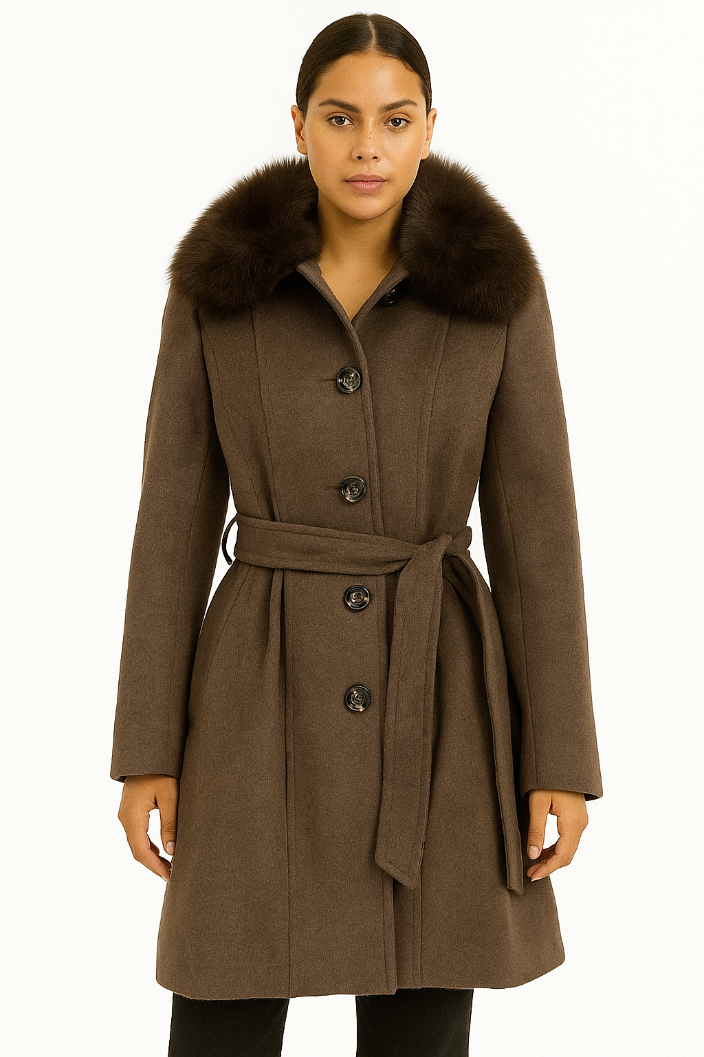 Madison The Label Brown Wool & Fox Fur Coat Size 6