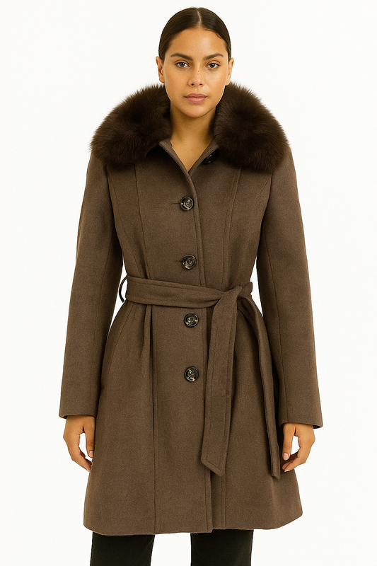 Madison The Label Brown Wool & Fox Fur Coat Size 6