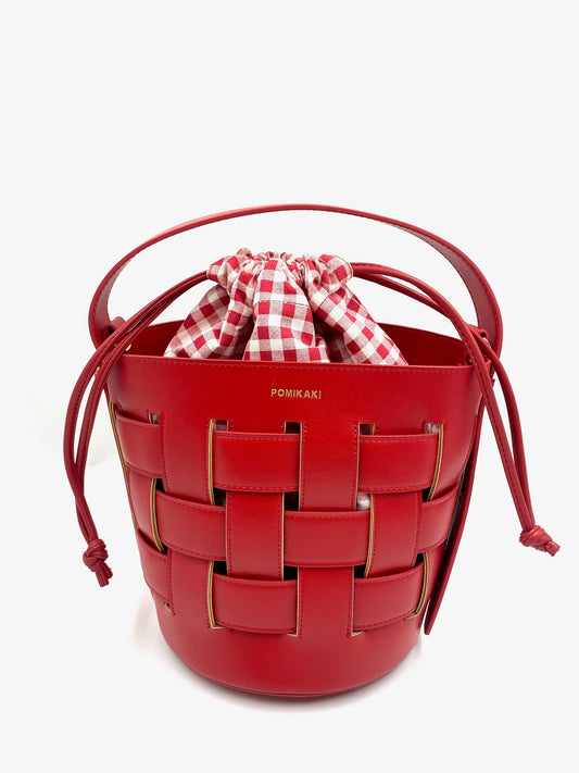 Brand New Pomikaki Red Woven Bucket Bag