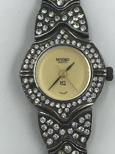 Vintage 1980s Miyoko Rhinestone Art Deco Watch