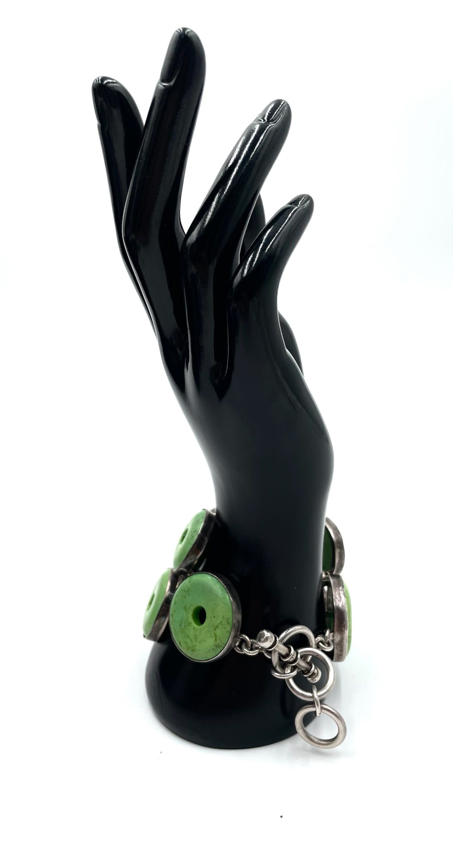 Charles Alberta Jade & Sterling Silver Chunky Bracelet & Earring Set