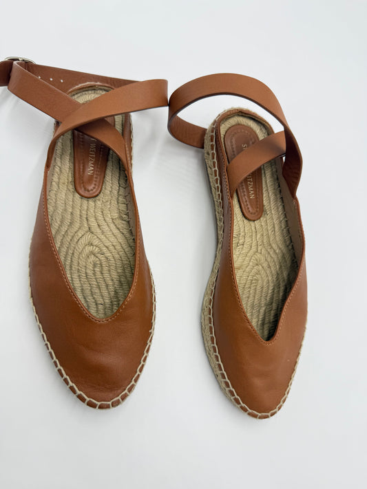 Stuart Weitzman Brown Leather "Toga" Ankle Wrap Espadrilles Size 7
