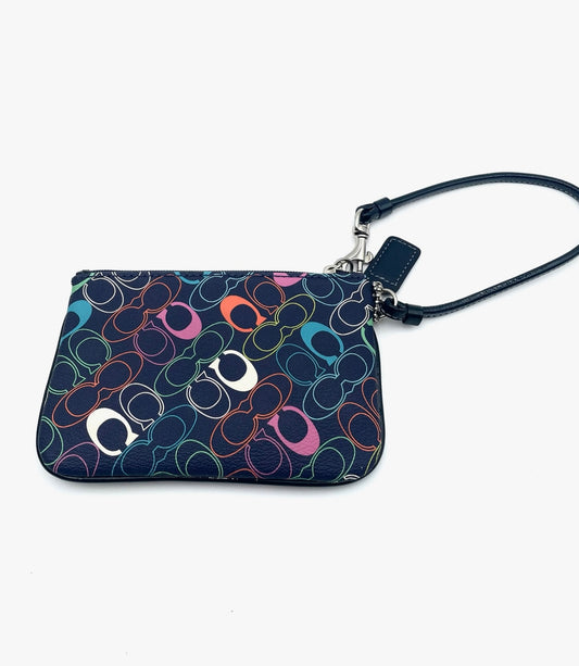 Coach Blue Multicolor Monogram Canvas Wristlet