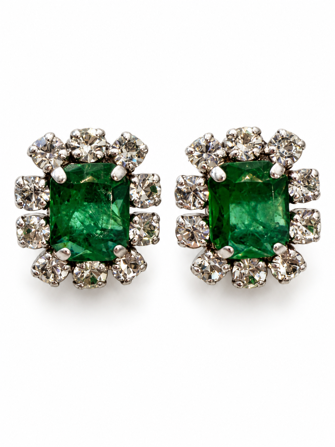 Rare Vintage 1973 Christian Dior Emerald Green & Glass Stone Necklace, Bracelet & Earring Set