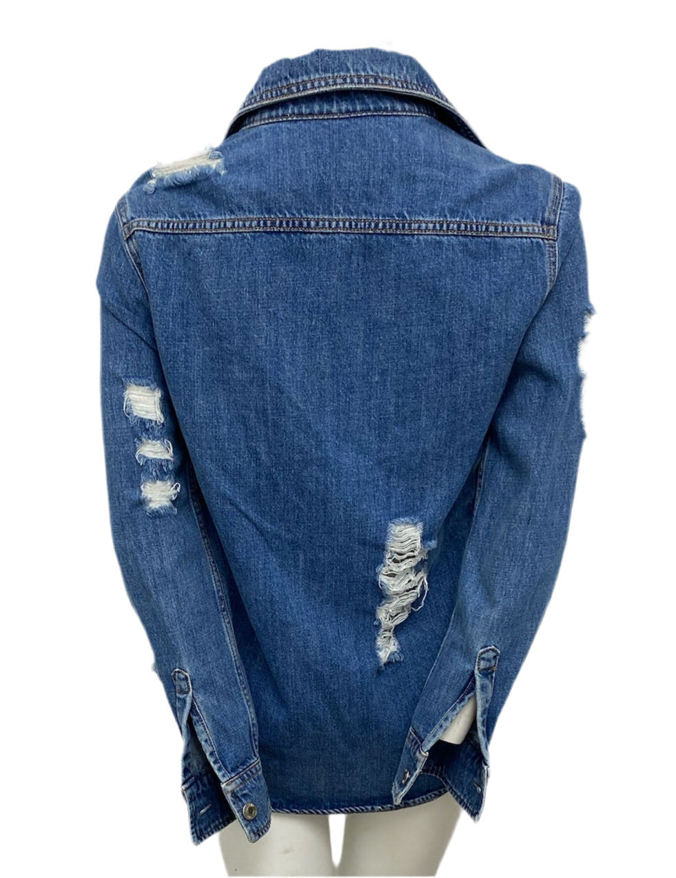 Moschino Couture Blue Distressed Denim Shirt Size 6