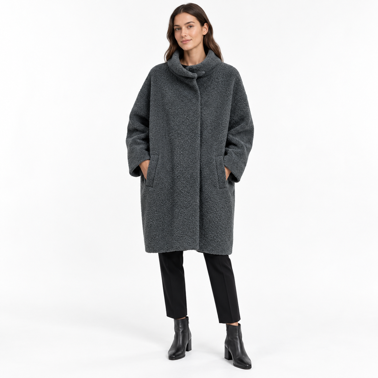Eileen Fisher Alpaco Wool Grey Coat Size XL