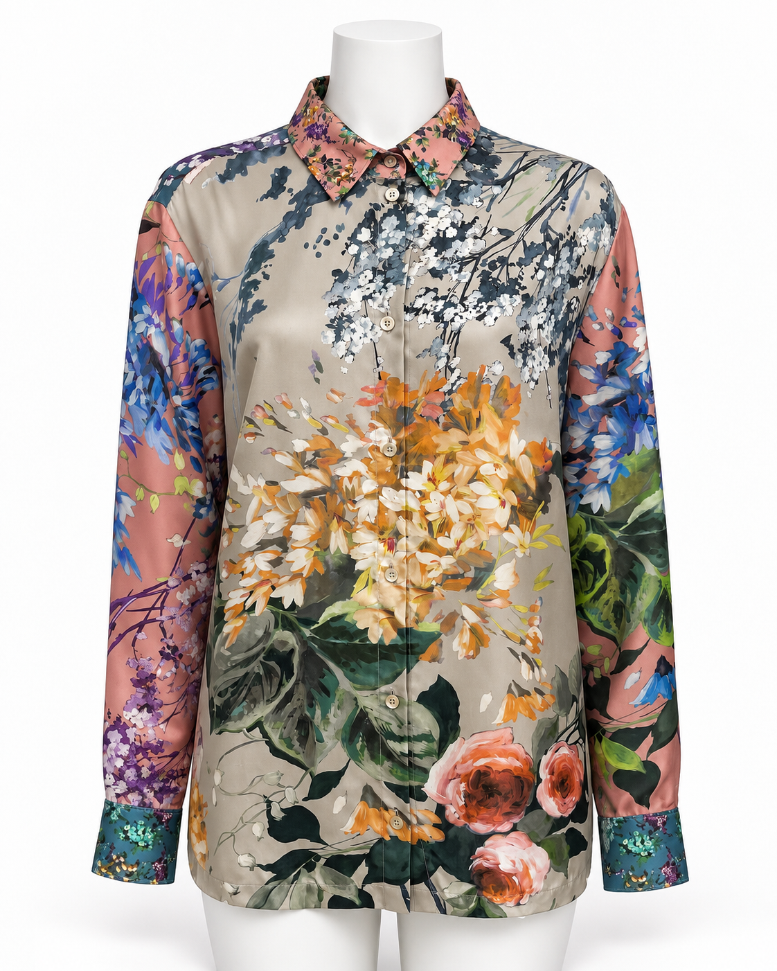 Escada Multicolor Silk Button Up Blouse Size 46 US XXL