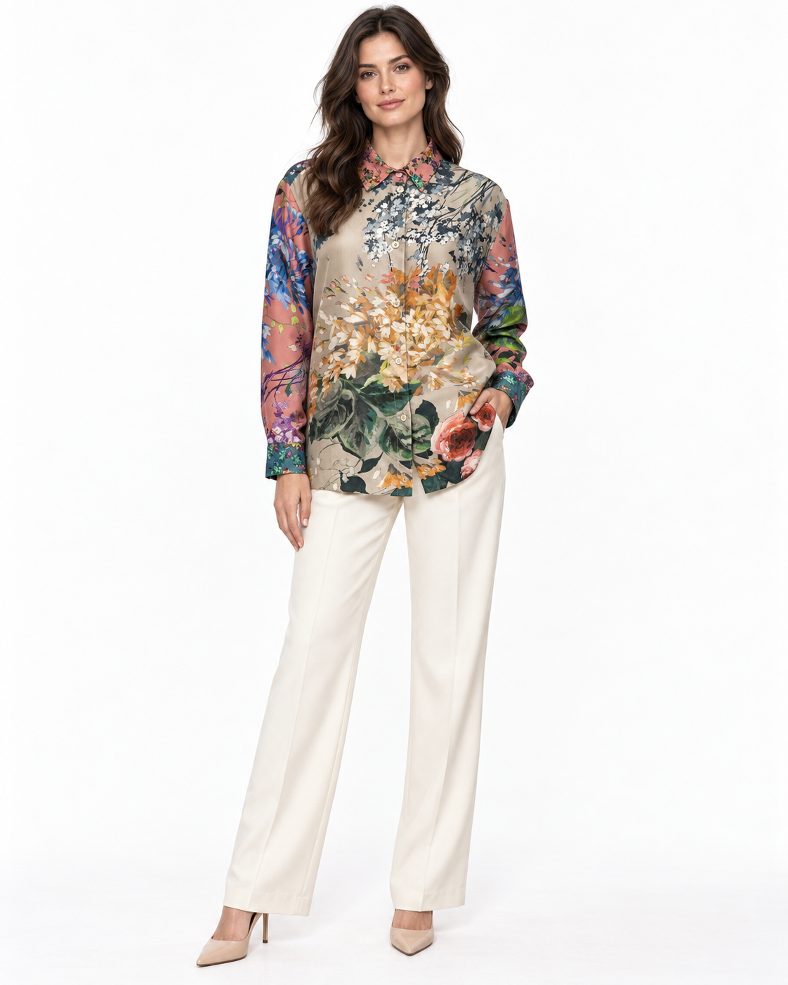 Escada Multicolor Silk Button Up Blouse Size 46 US XXL