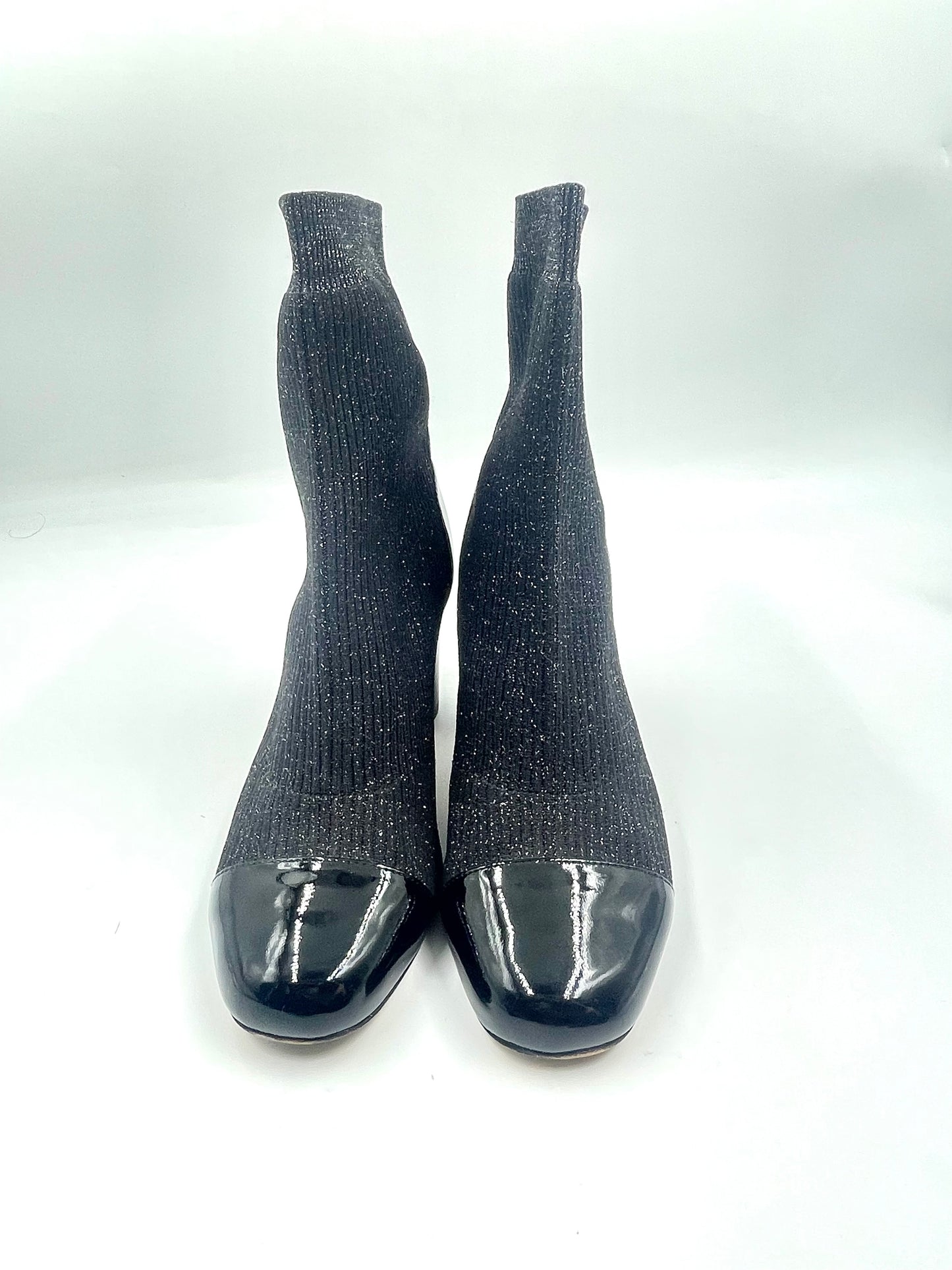 Sandro Captoe Glitter Black Sock Booties Size 39