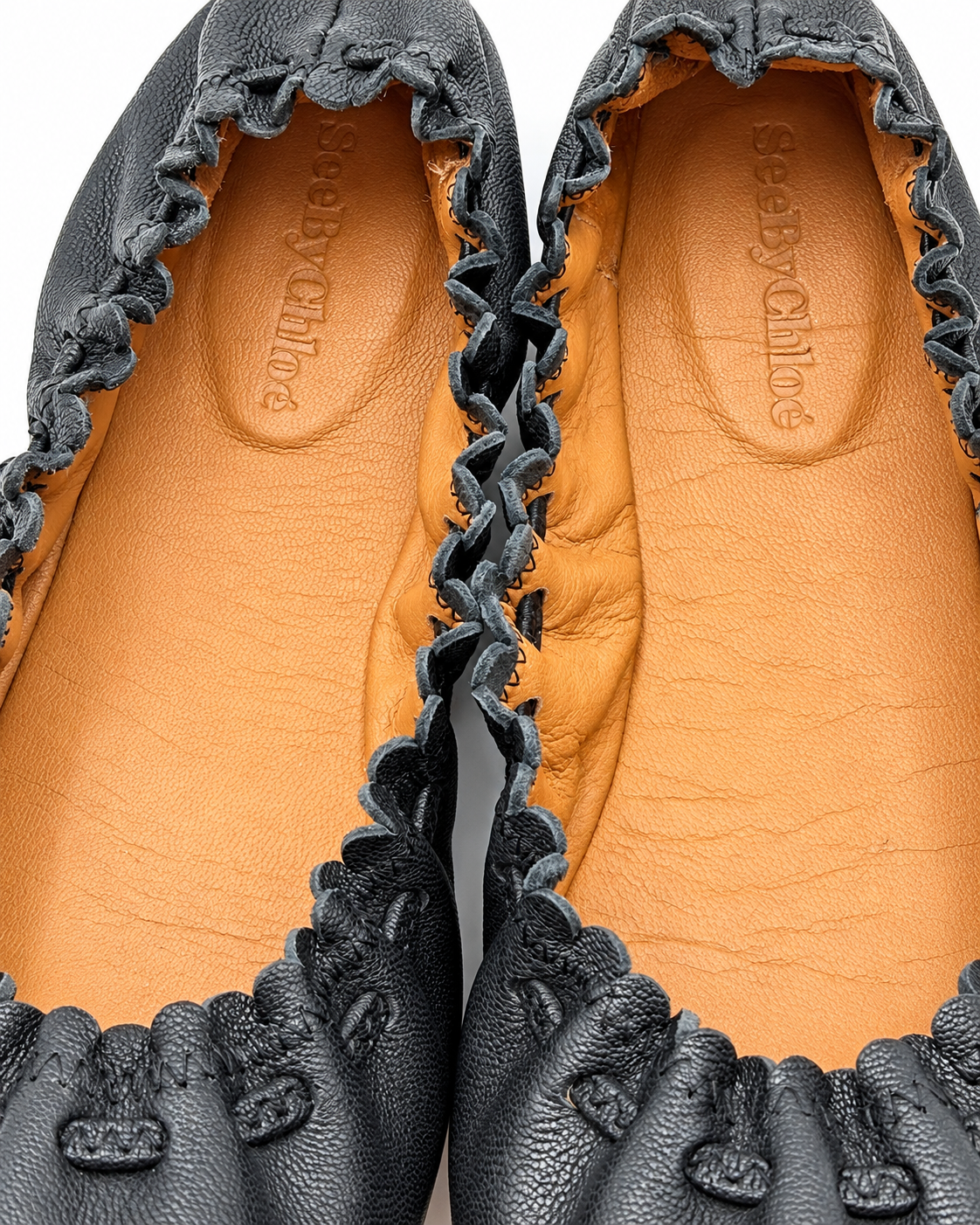 See By Chloe Black Jane Leather Ballet Flats Size 38.5