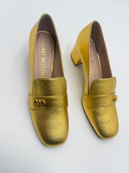 Brand New Stuart Weitzman Gold Riela Loafers Size 7.5