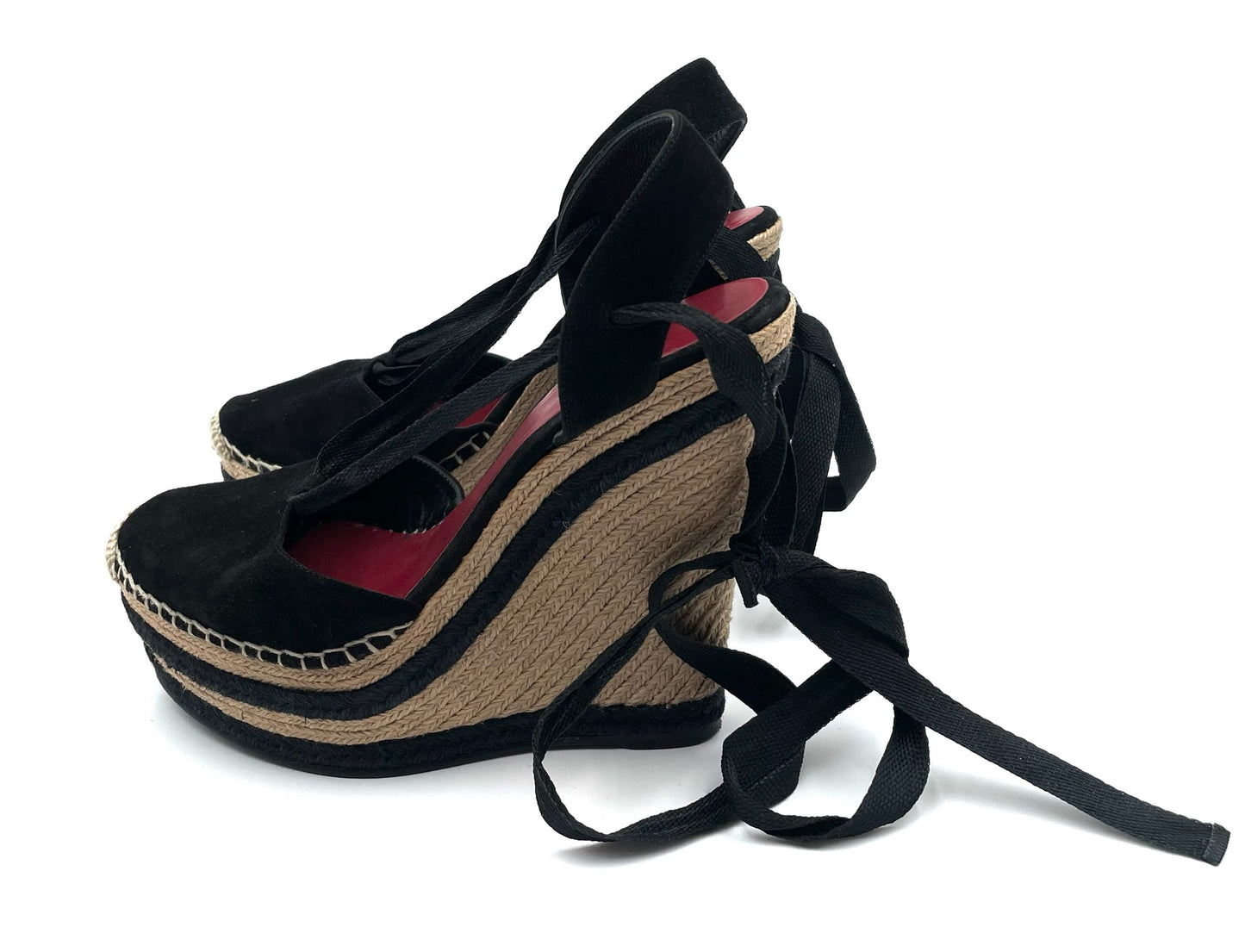 Gucci Black Suede Alexis Wrap Platform Wedge Sandals Size 39.5