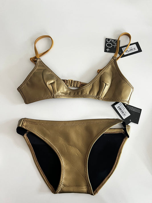 Brand New Cynthia Rowley Gold Neoprene Glideskin Bikini Size M
